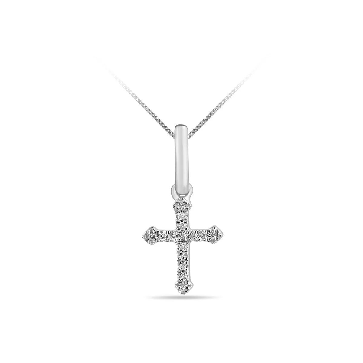 10K White Gold (0.03ct) Diamond Pavee Set Cross Pendant