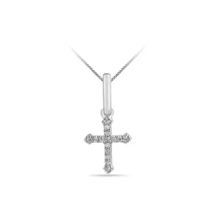 10K White Gold (0.03ct) Diamond Pavee Set Cross Pendant