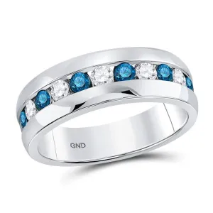 10kt White Gold Mens Round Blue Color Enhanced Diamond Band Ring 1 Cttw