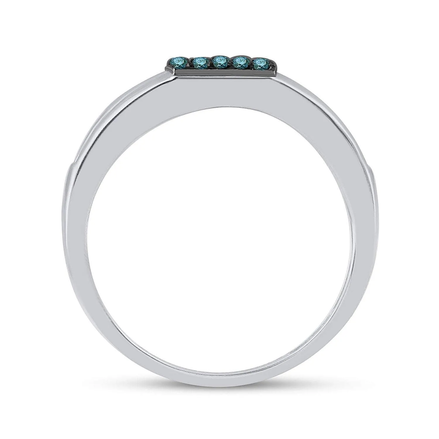 10kt White Gold Mens Round Blue Color Enhanced Diamond Square Cluster Ring 1/2 Cttw