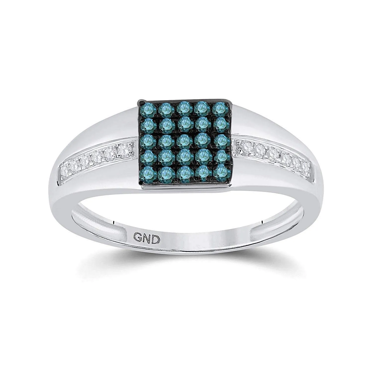 10kt White Gold Mens Round Blue Color Enhanced Diamond Square Cluster Ring 1/2 Cttw