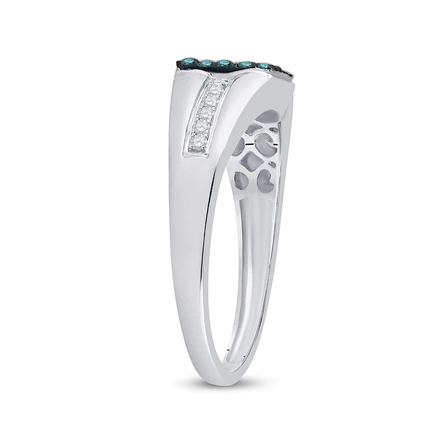 10kt White Gold Mens Round Blue Color Enhanced Diamond Square Cluster Ring 1/2 Cttw