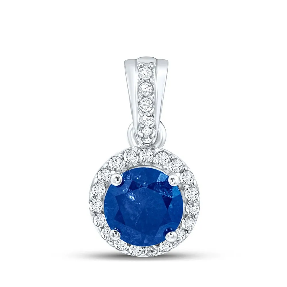 10kt White Gold Womens Round Blue Color Enhanced Diamond Solitaire Pendant 5/8 Cttw