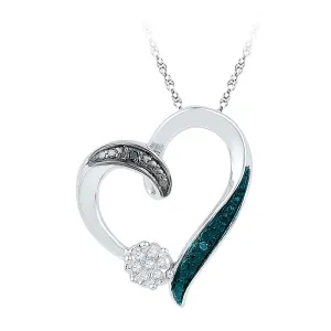 10kt White Gold Womens Round Diamond Cluster Heart Pendant 1/20 Cttw