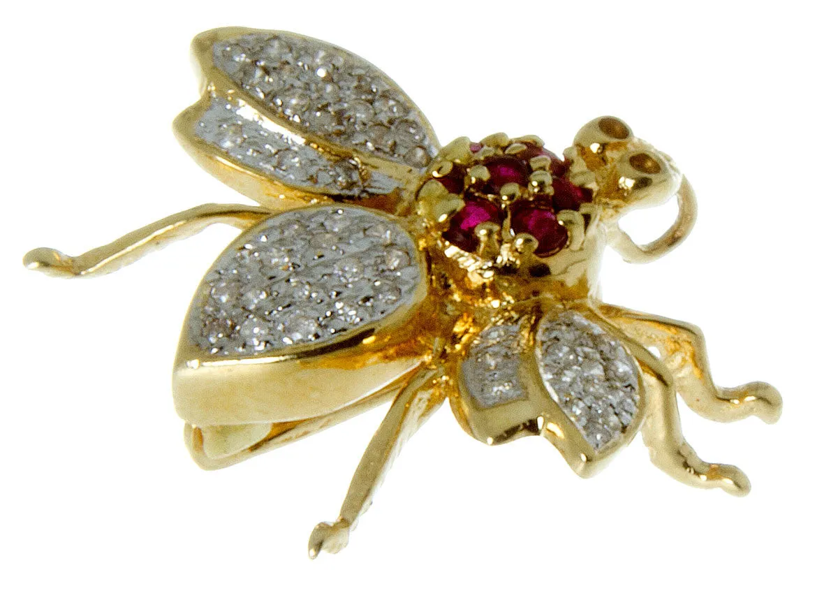 14K Diamond & Ruby Bug Pin/Pendant