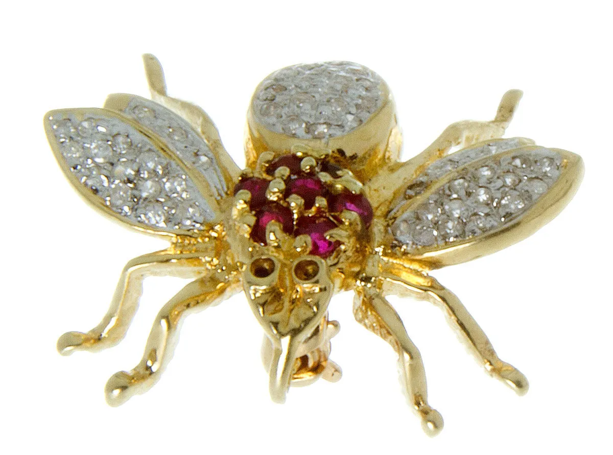 14K Diamond & Ruby Bug Pin/Pendant