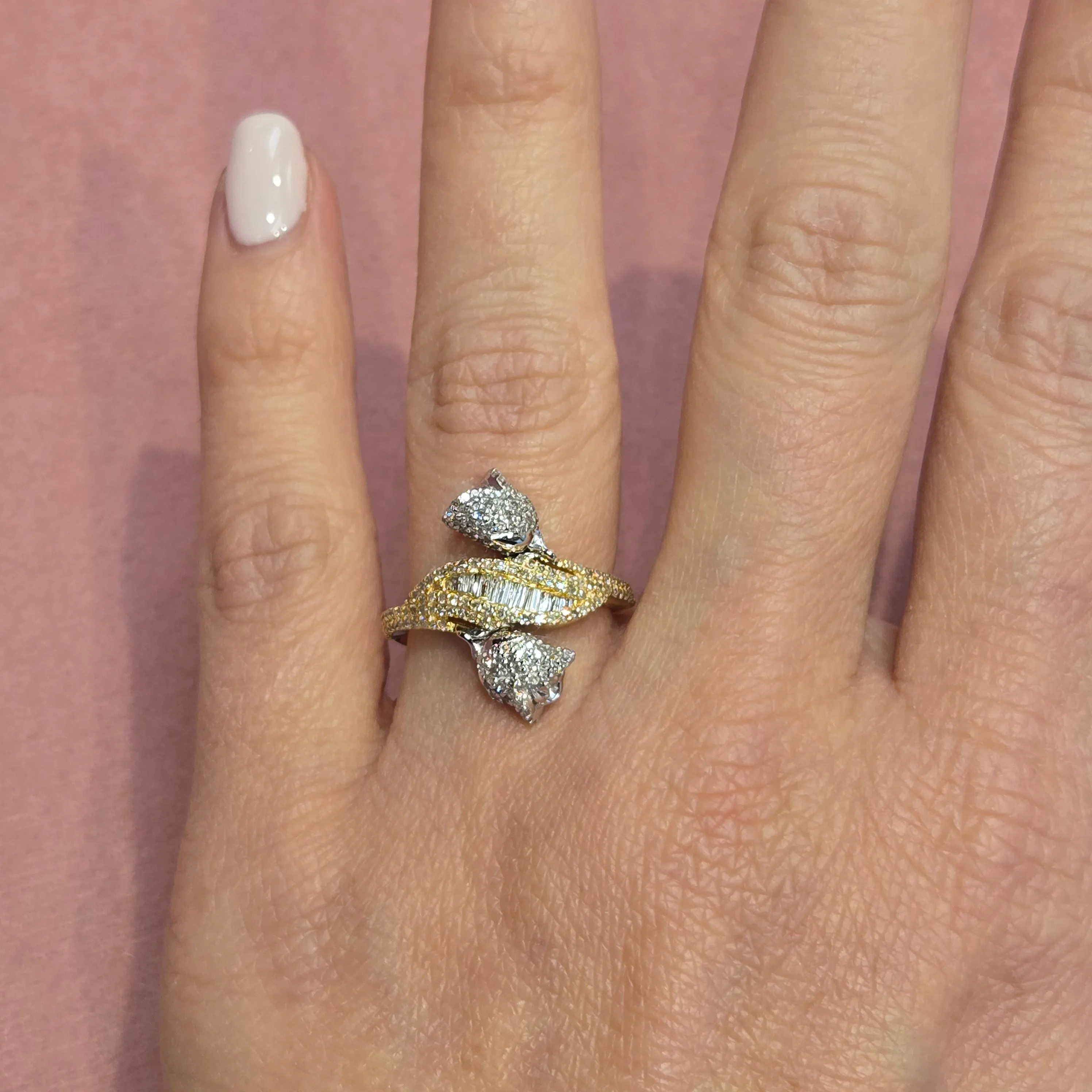 14K Gold Dainty Rose Flower Round 1.16CT Natural Diamonds Ring - CSR21205