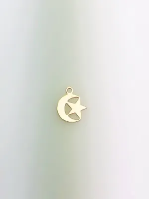 14K Gold Fill Star & Moon Charm w/Ring, 8.61x10.56mm, Made in USA - 257