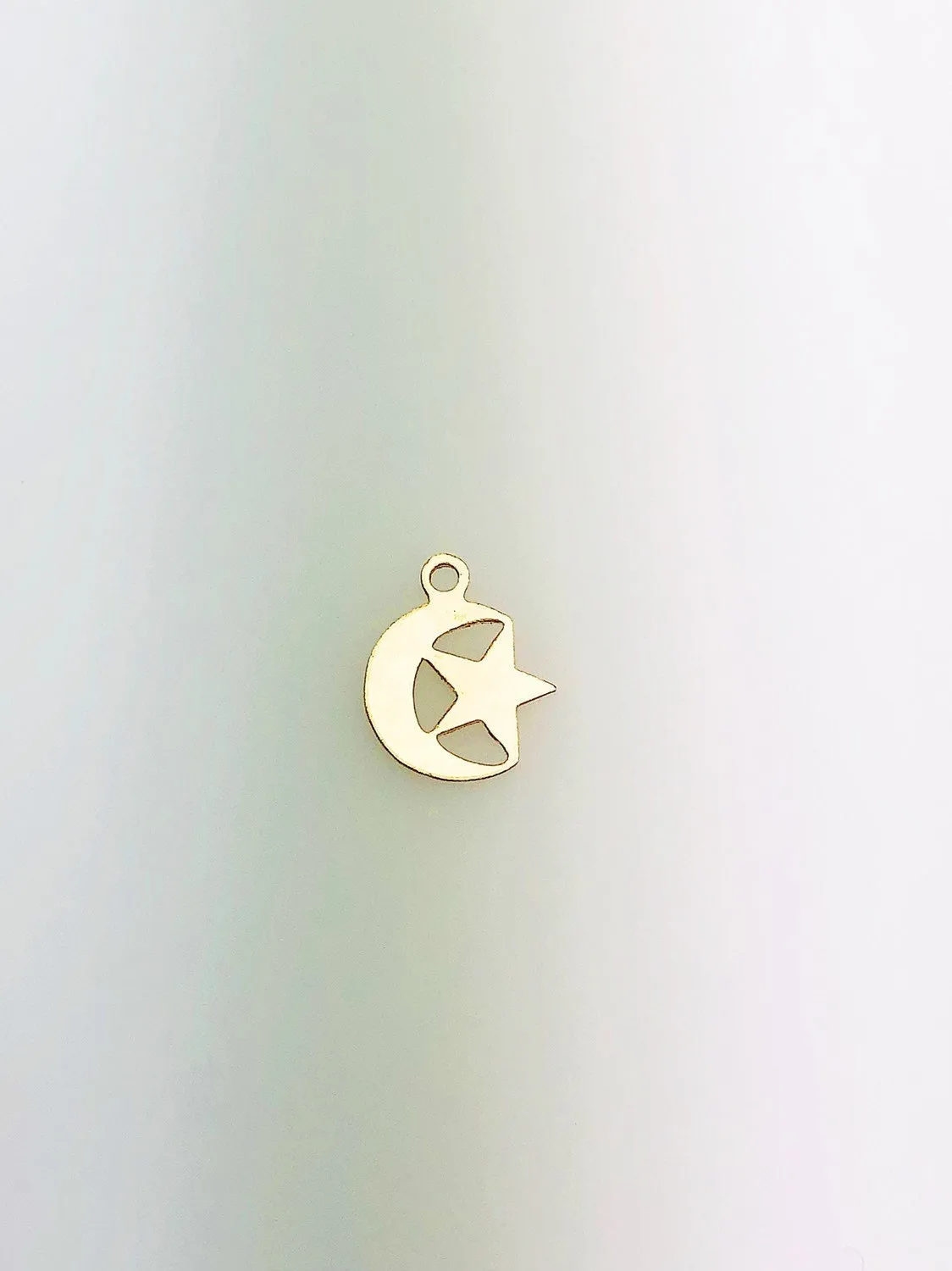 14K Gold Fill Star & Moon Charm w/Ring, 8.61x10.56mm, Made in USA - 257