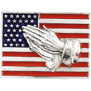14k White Gold American Flag with Praying Hands Lapel Pin
