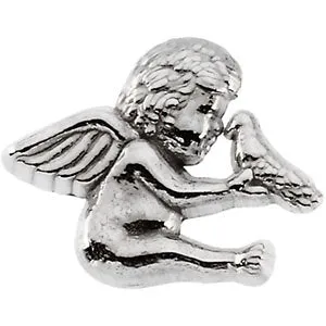 14k White Gold Cherub & Dove Lapel Pin