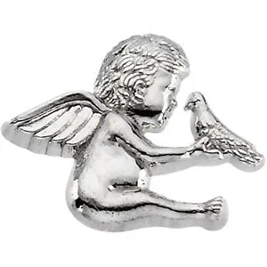 14k White Gold Cherub & Dove Lapel Pin