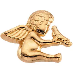14k White Gold Cherub & Dove Lapel Pin