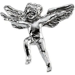 14k White Gold Flying Cherub Lapel Pin