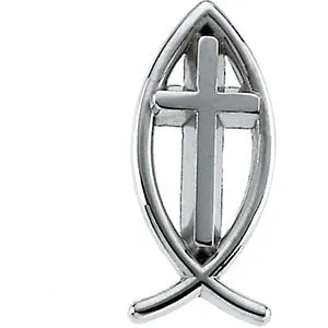 14k White Gold Ichthus (Fish) with Cross Lapel Pin