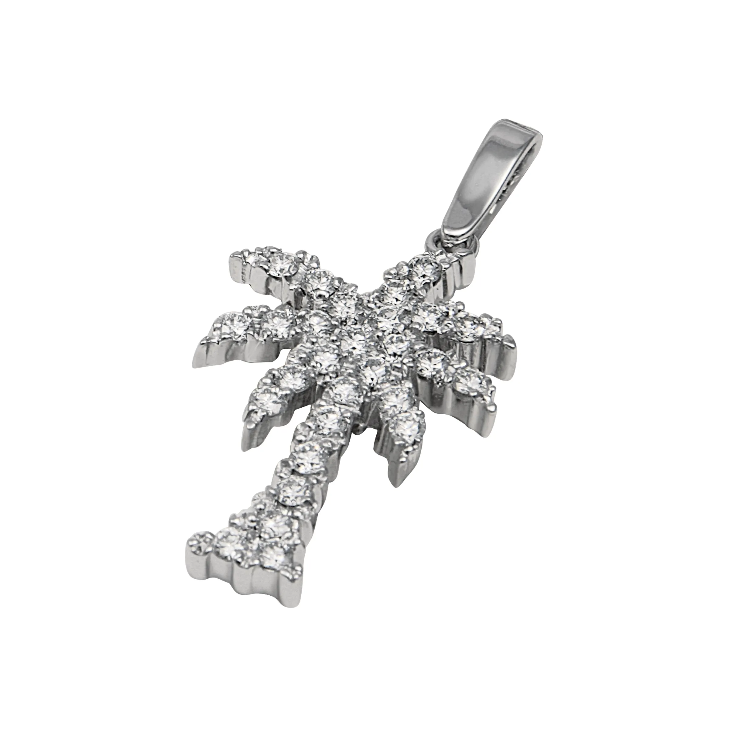 14k White Gold "Sea Jewels" Pavé Diamond Palm Tree Pendant, D=.56tw