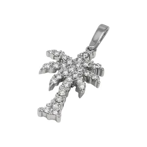 14k White Gold "Sea Jewels" Pavé Diamond Palm Tree Pendant, D=.56tw