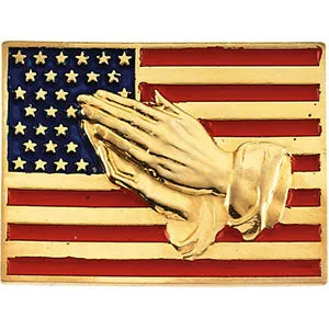 14k Yellow Gold American Flag with Praying Hands Lapel Pin