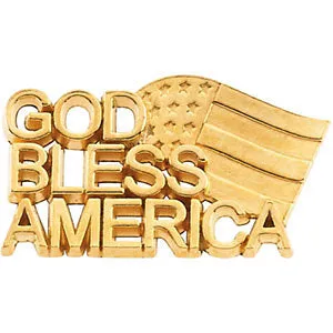 14k Yellow Gold God Bless America Lapel Pin