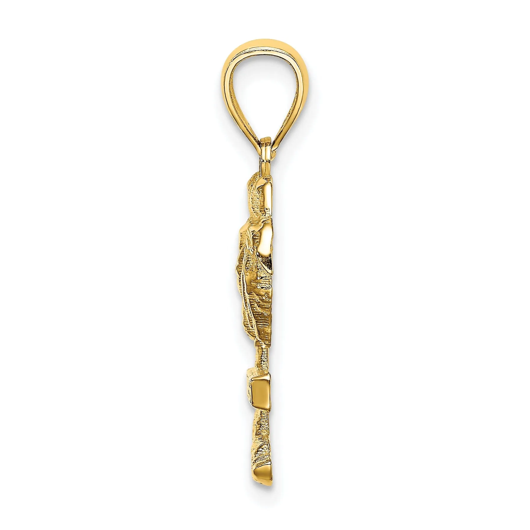 14K Yellow Gold Polished Finish Flat Back 2-Dimensional ARUBA On Palm Tree Design Charm Pendant