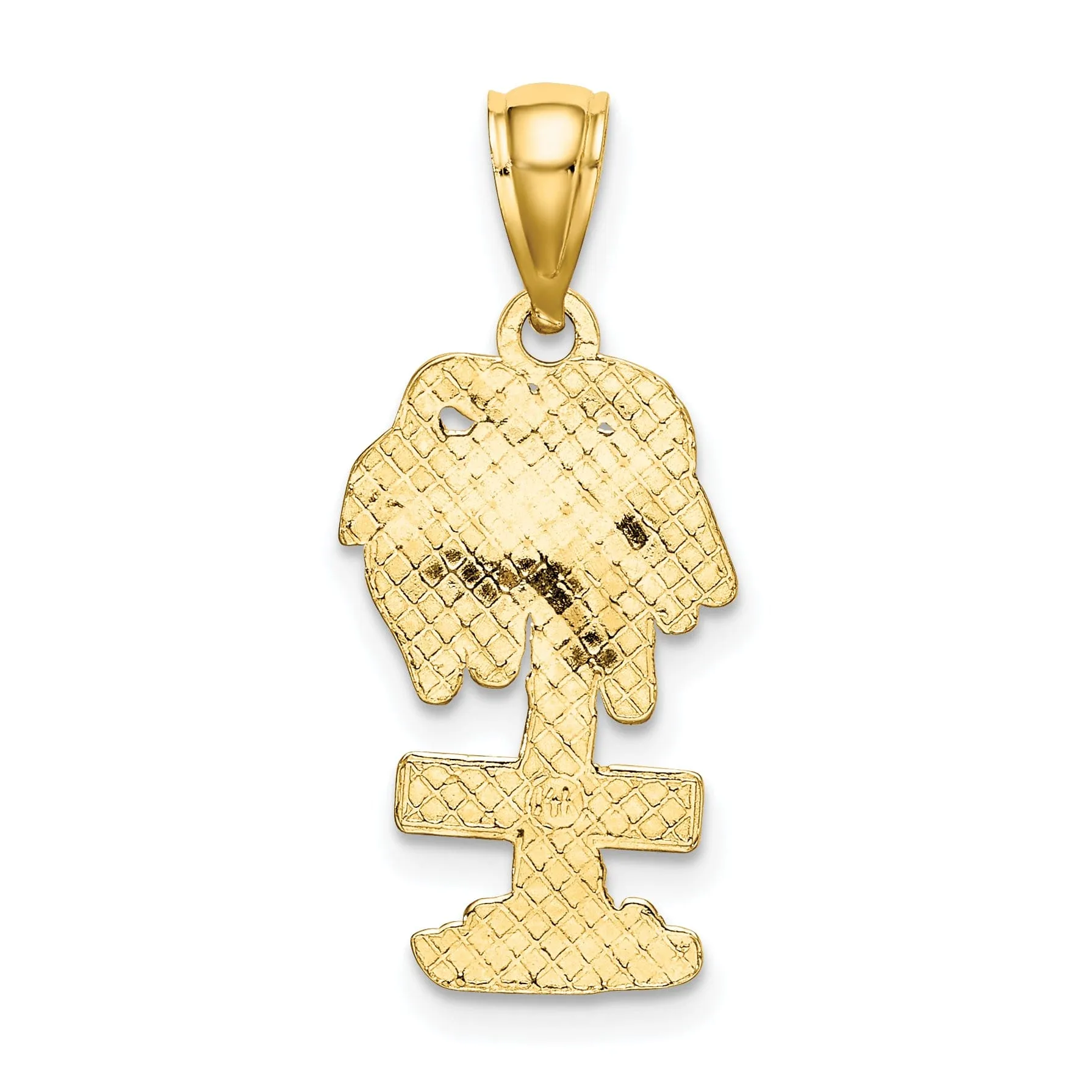 14K Yellow Gold Polished Finish Flat Back 2-Dimensional ARUBA On Palm Tree Design Charm Pendant