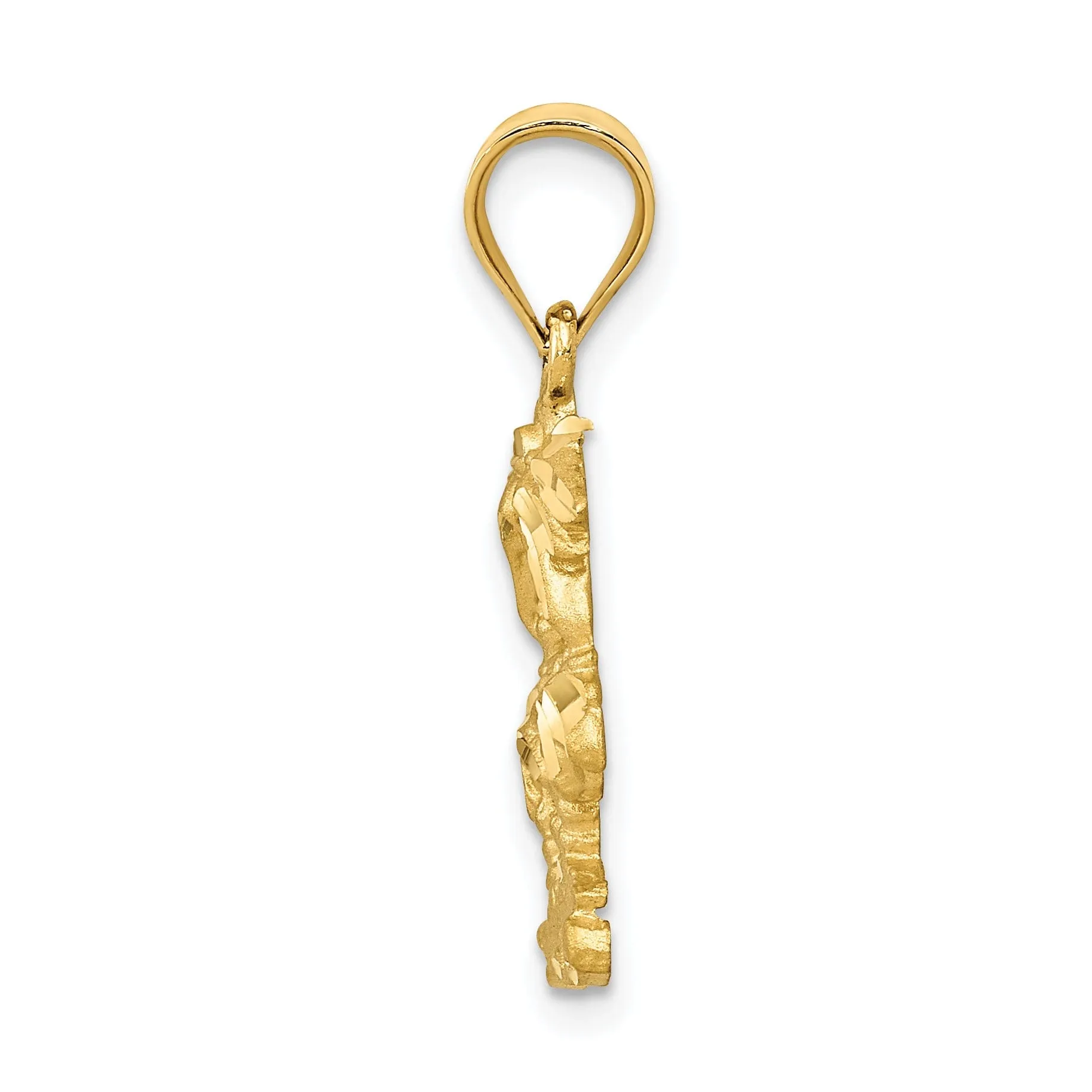 14k Yellow Gold Satin Diamond Cut Finish Open-Backed 3-Palm Trees on Island Charm Pendant