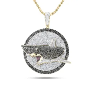 14kt Yellow Gold Mens Round Black Color Enhanced Diamond Shark Pendant 4-7/8 Cttw
