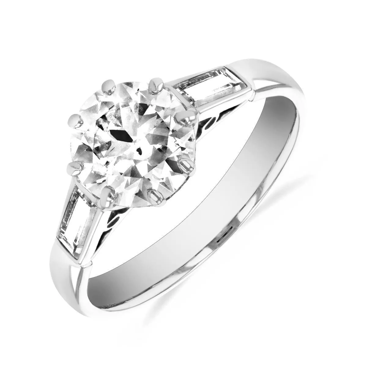 1.86ct Ada Vintage Inspired Round Brilliant with Baguette Shoulders Engagement Ring | Pre-Loved | Platinum