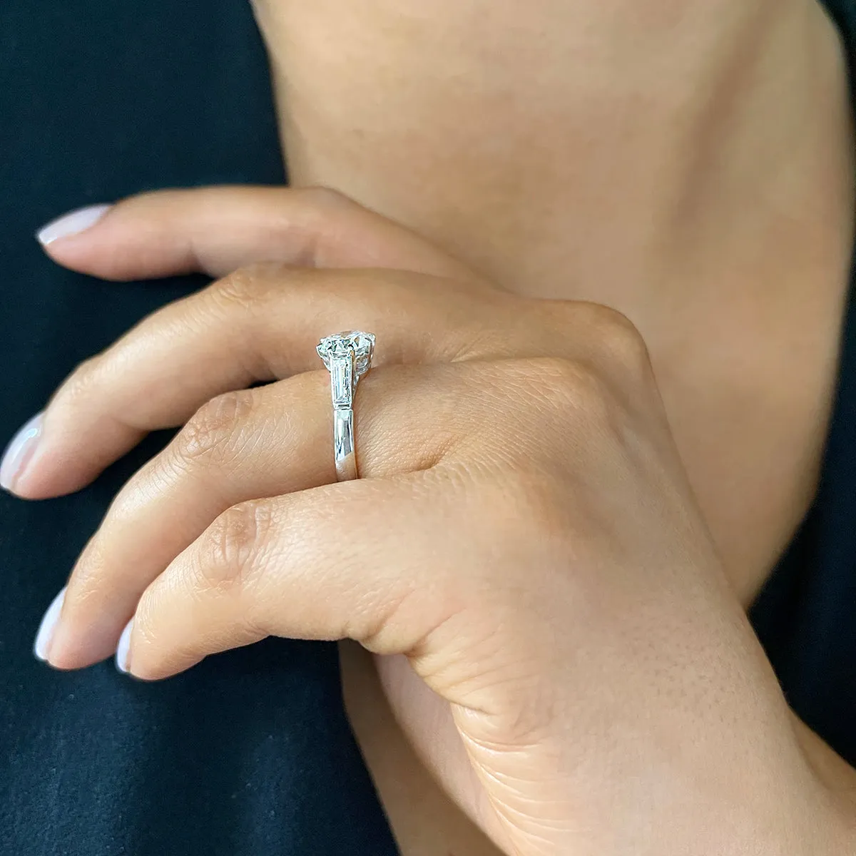 1.86ct Ada Vintage Inspired Round Brilliant with Baguette Shoulders Engagement Ring | Pre-Loved | Platinum