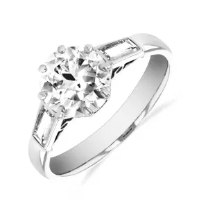 1.86ct Ada Vintage Inspired Round Brilliant with Baguette Shoulders Engagement Ring | Pre-Loved | Platinum