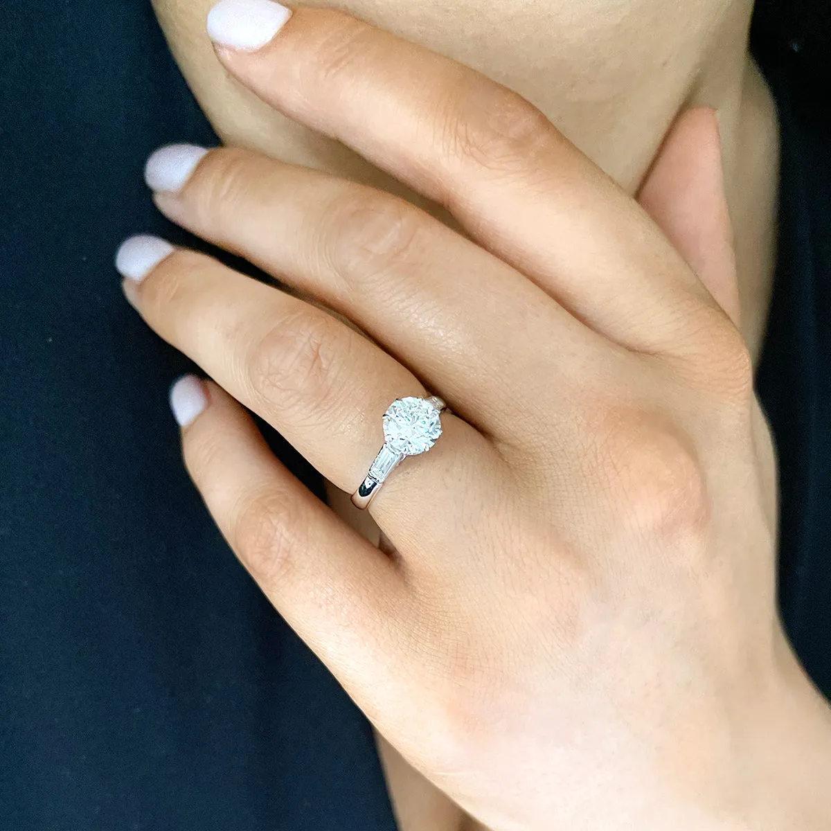 1.86ct Ada Vintage Inspired Round Brilliant with Baguette Shoulders Engagement Ring | Pre-Loved | Platinum