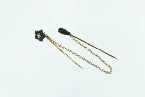 18K Bakelite Flower Carved Tear Drop Seed Pearl Pin/Brooch Yellow Gold