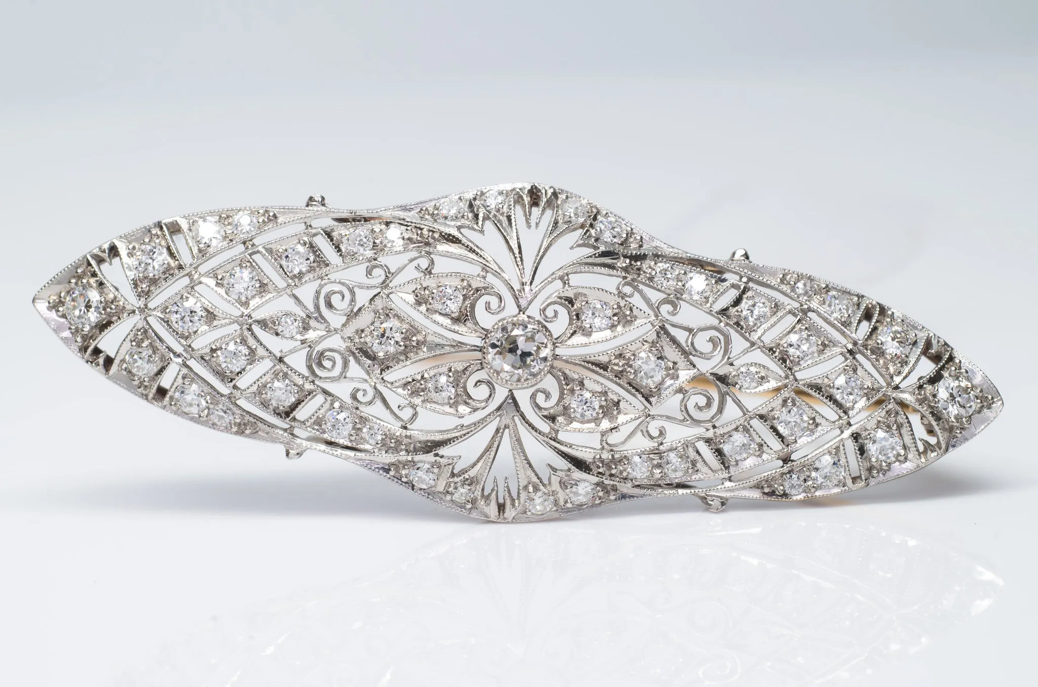 1CTW EDWARDIAN DIAMOND BROOCH IN PLATINUM AND GOLD