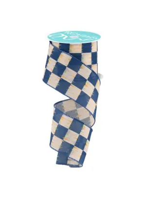 2.5" Bold Antique Checkerboard: Beige, Blue, Multi (10 Yards) RGF129625