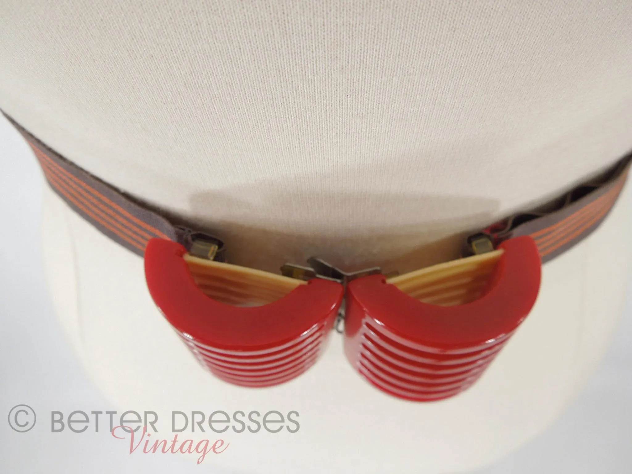 30s/40s Art Deco Red Bakelite Belt Buckle & Belt