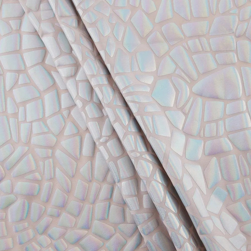 4-Way Stretch Fabric, Broken Glass Mirrored Foil, White