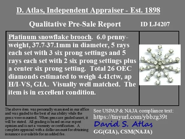 4.41ctw Vintage Old European Cut Diamond Snowflake Brooch/Pendant