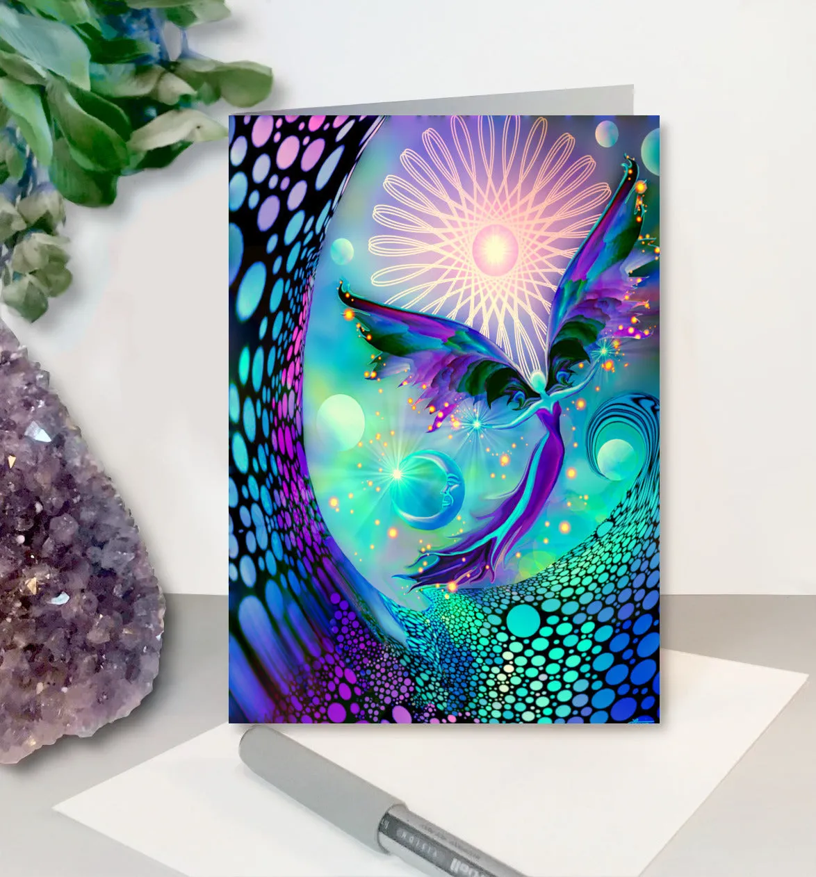 5" x 7" Angel Greeting Cards, Frameable Pearl-Finished Art Cards by Primal Painter