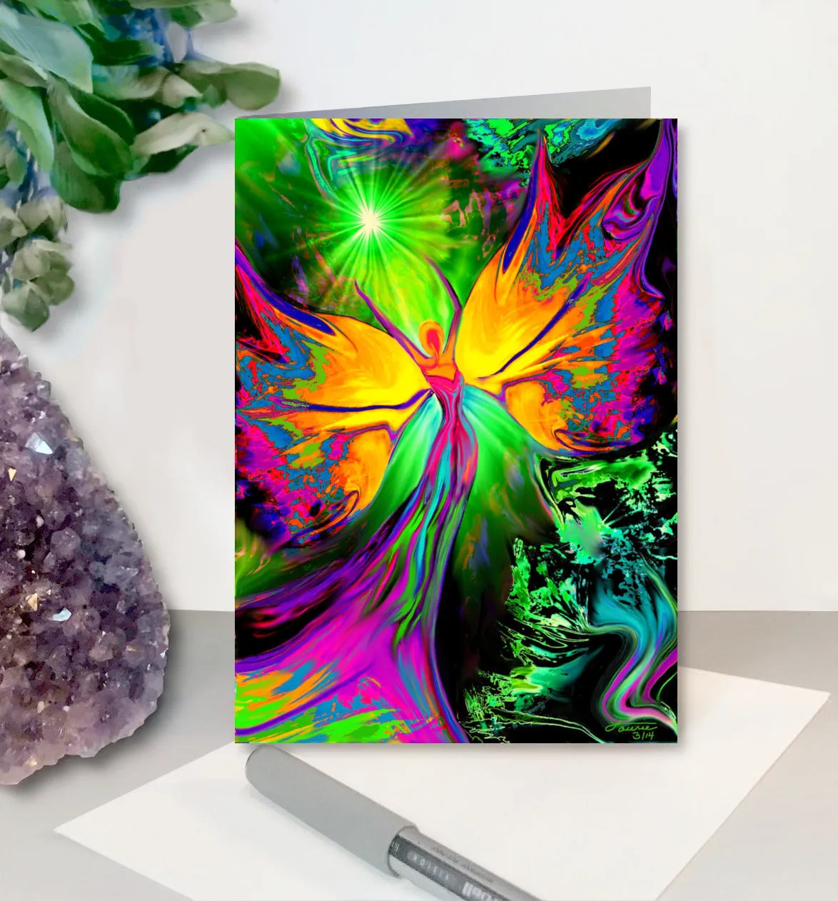 5" x 7" Angel Greeting Cards, Frameable Pearl-Finished Art Cards by Primal Painter