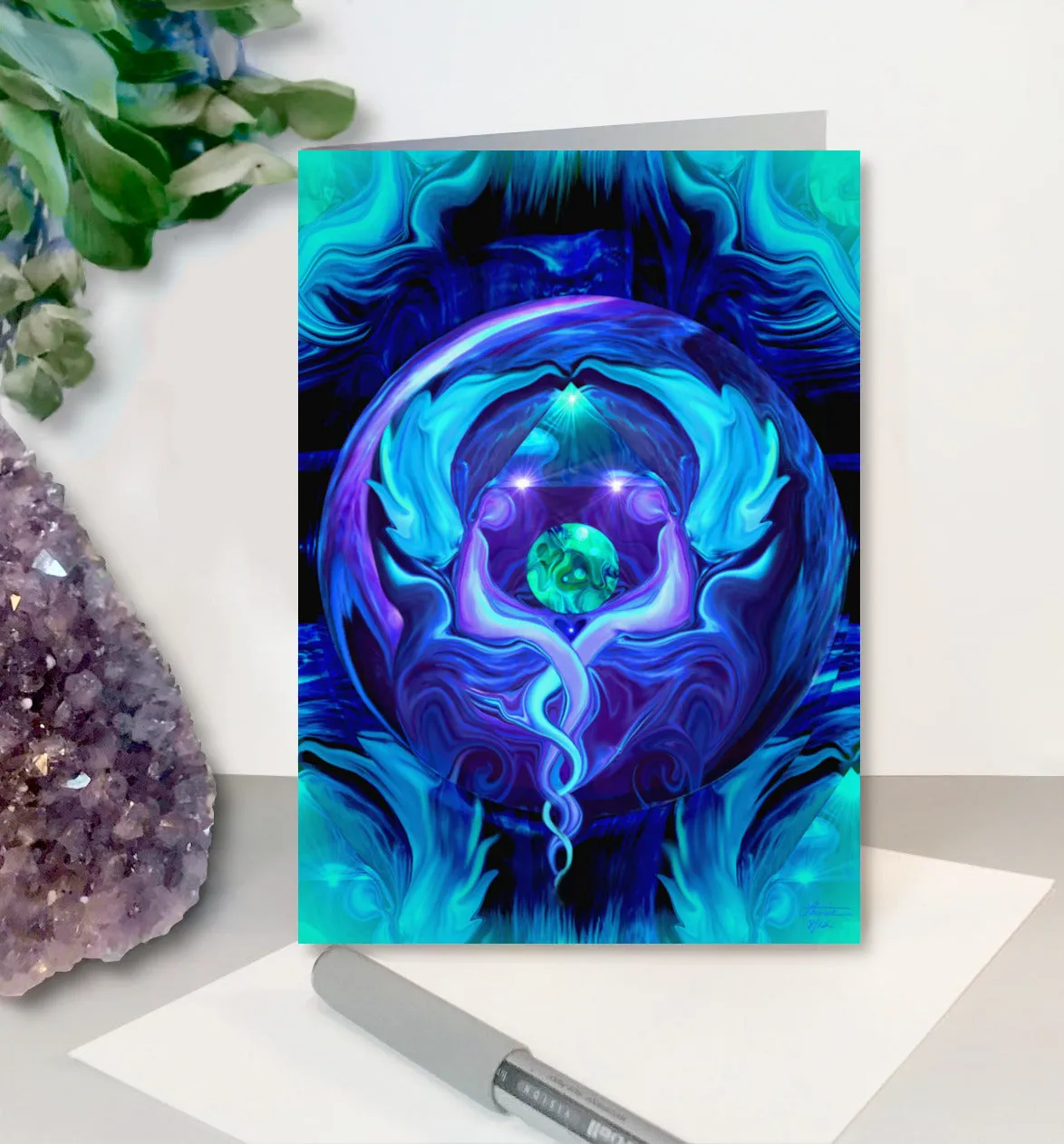 5" x 7" Angel Greeting Cards, Frameable Pearl-Finished Art Cards by Primal Painter