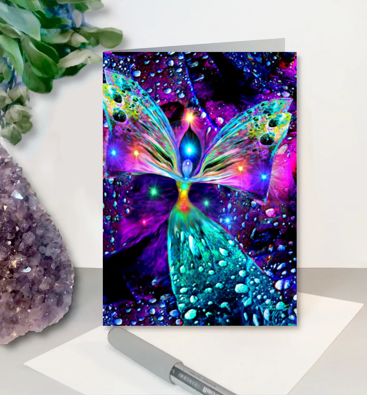 5" x 7" Angel Greeting Cards, Frameable Pearl-Finished Art Cards by Primal Painter