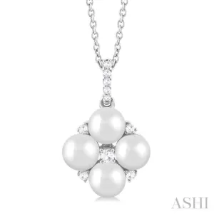 5x5 MM Round Shape Floral Cultured Pearls and 1/10 ctw Round Cut Diamond Fashion Pendant With Chain in 10K White Gold