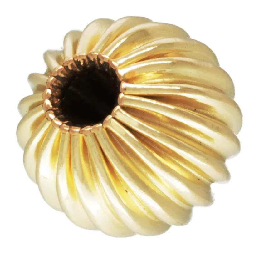 7.0mm Straight Corrugated Bead 2mm Hole, 14k gold filled. Made in USA. #4004770C