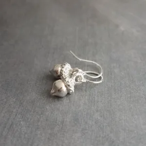 Acorn Earrings - small silver charms on simple little delicate ear hooks, fall earrings, autumn earrings, dainty fall earrings, petite