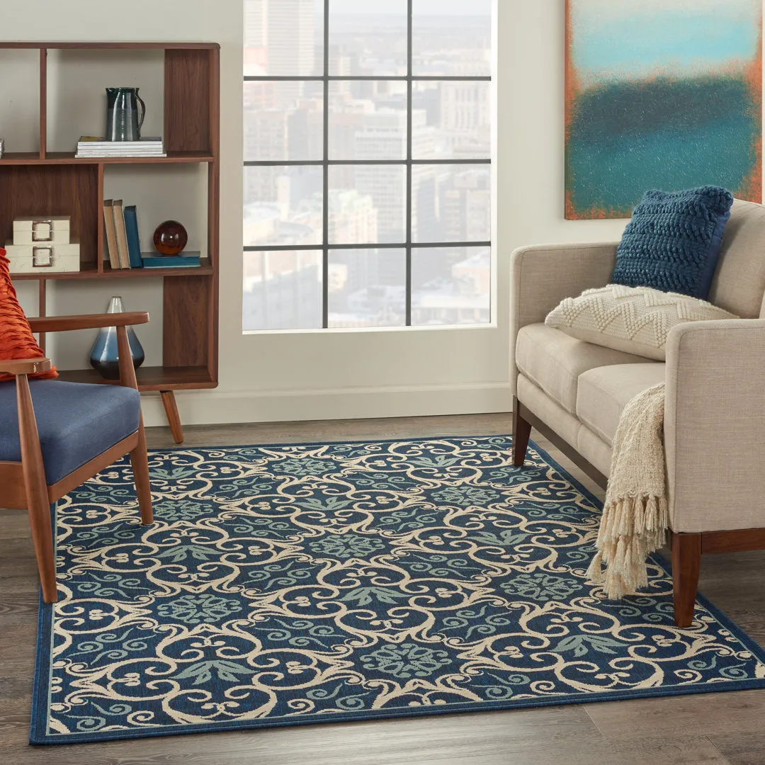 Adelene Floral Navy Blue Indoor / Outdoor Area Rug Birch Lane™ Rug Size: Rectangle 5'3" x 7'5"