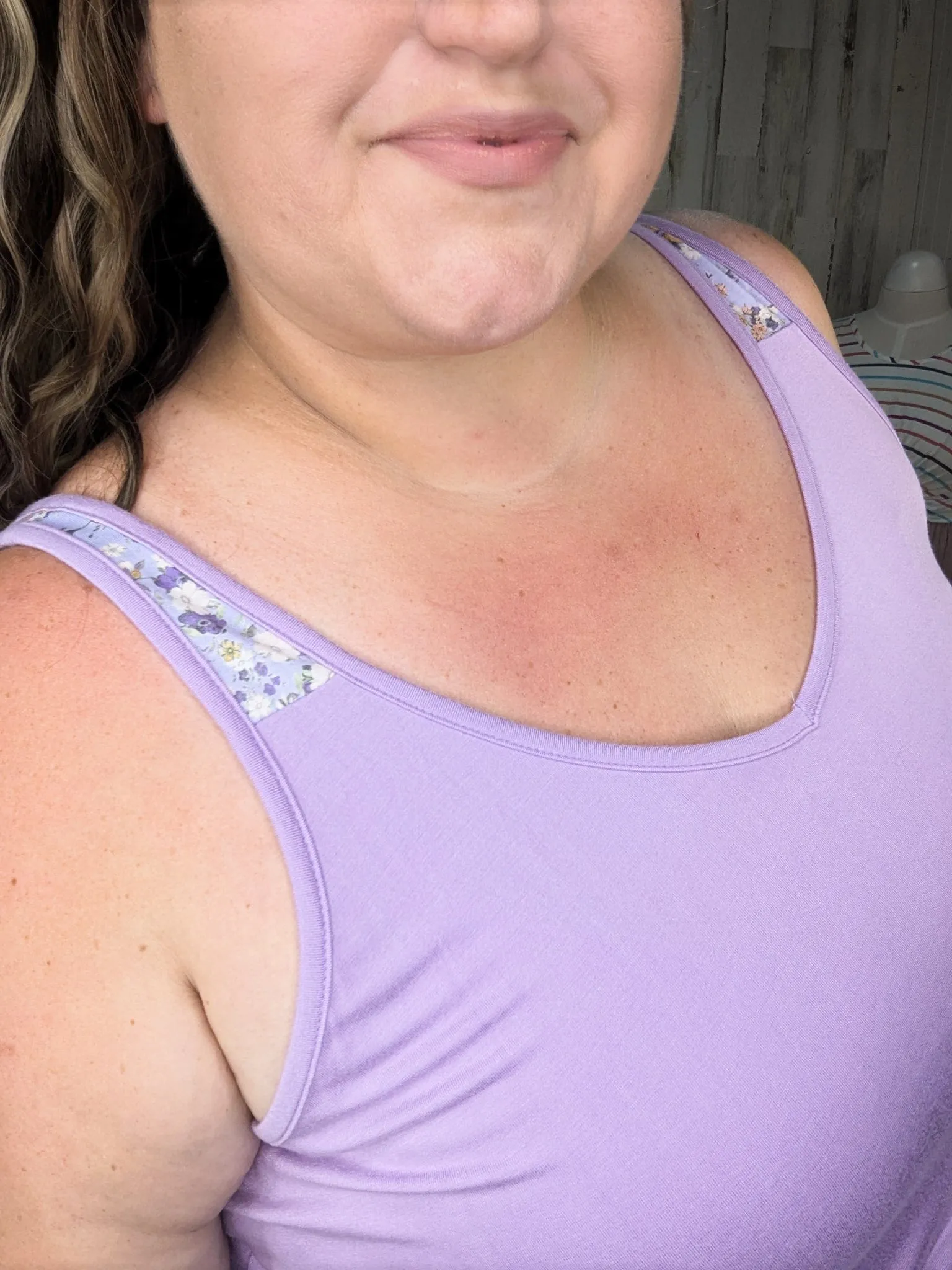 Alora Solid Scoop Tank w/Floral Shoulder Accent