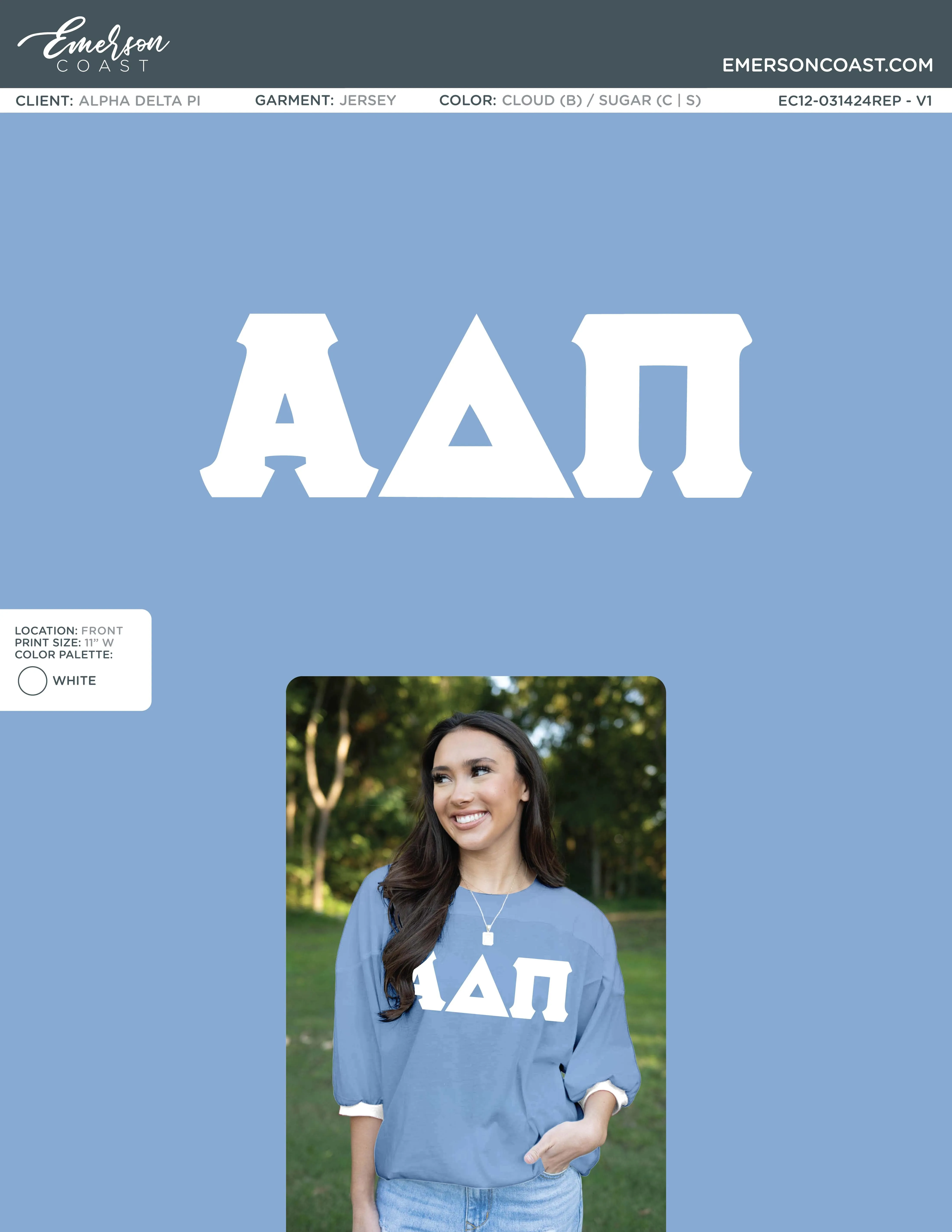 Alpha Delta Pi Recruitment and Bid Day Greek Letter Jersey