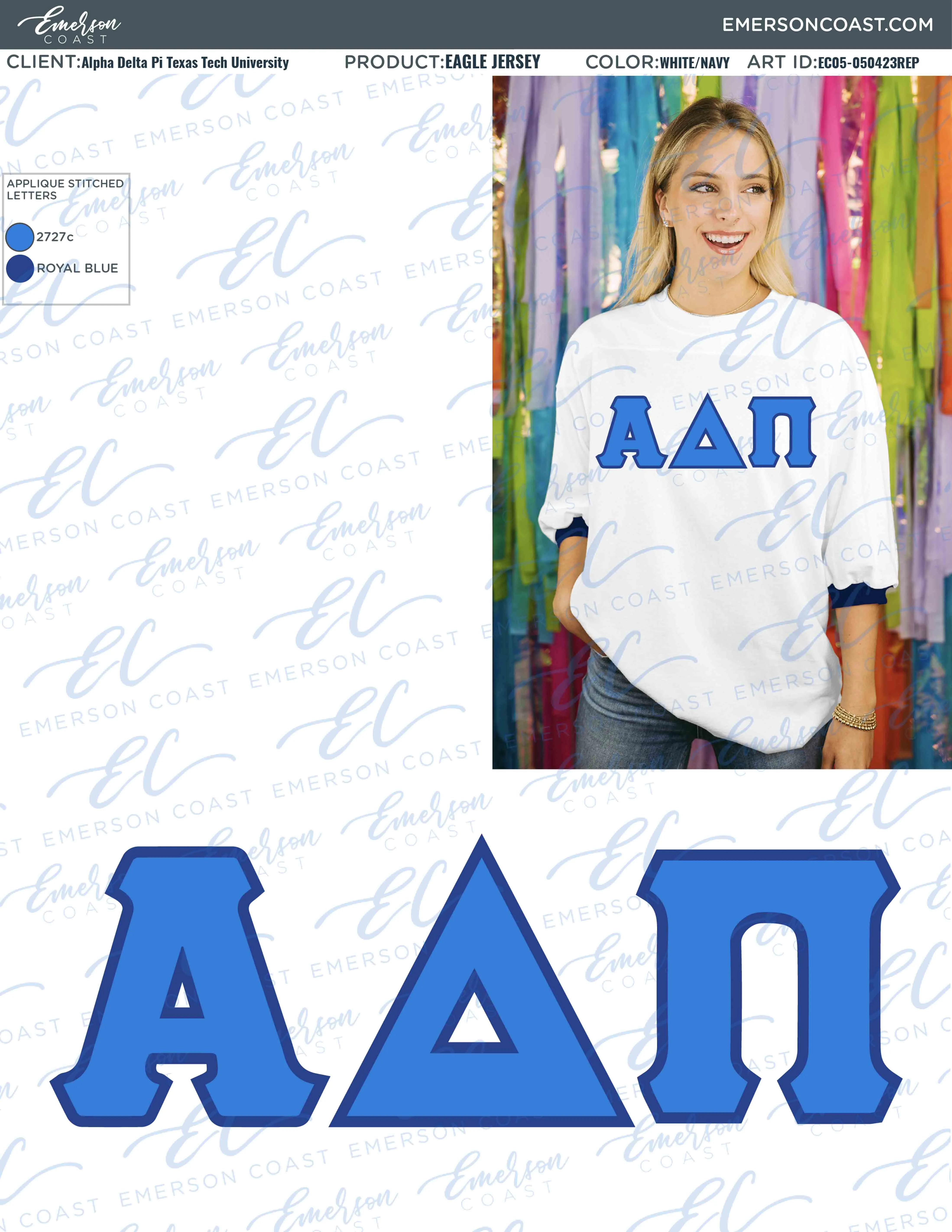 Alpha Delta Pi Recruitment and Bid Day Greek Letter Jersey