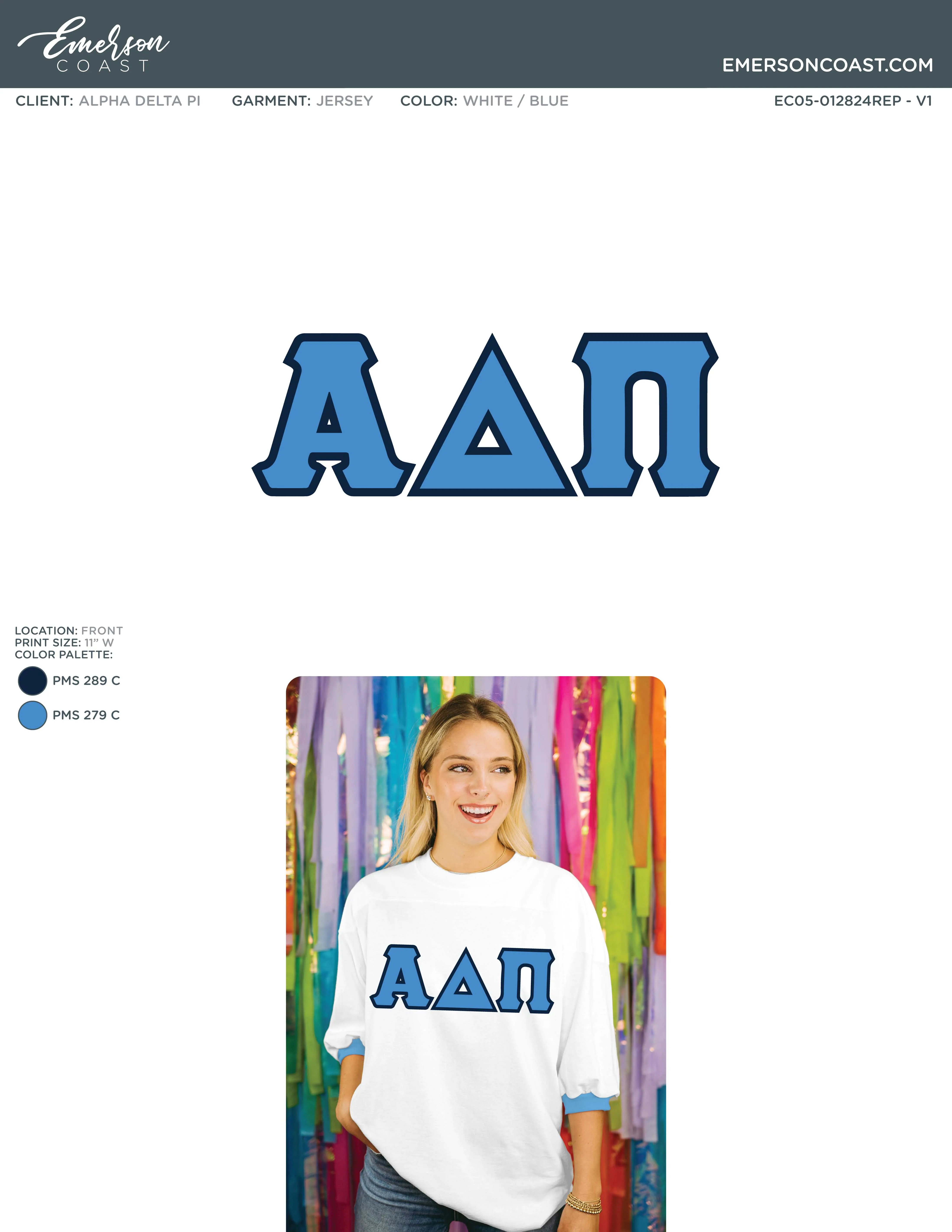 Alpha Delta Pi Recruitment and Bid Day Greek Letter Jersey