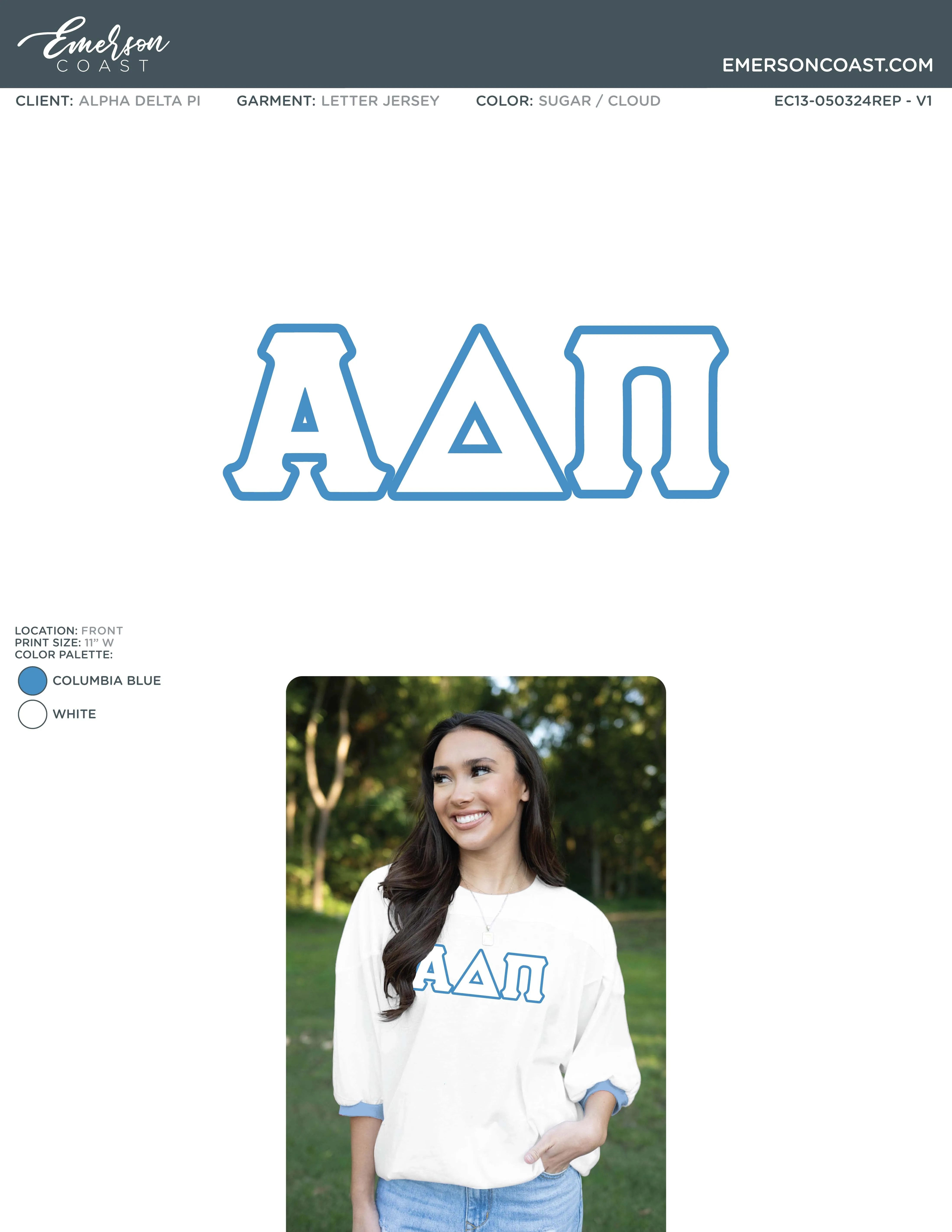 Alpha Delta Pi Recruitment and Bid Day Greek Letter Jersey